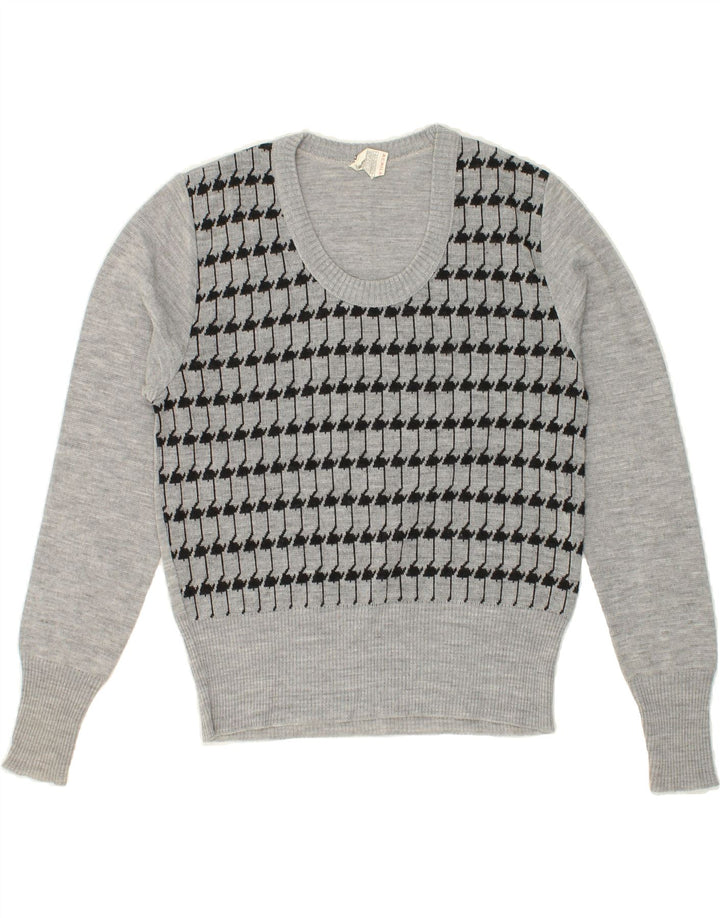 VINTAGE Womens Boat Neck Jumper Sweater IT 48 XL Grey Houndstooth Vintage Vintage and Second-Hand Vintage from Messina Hembry 