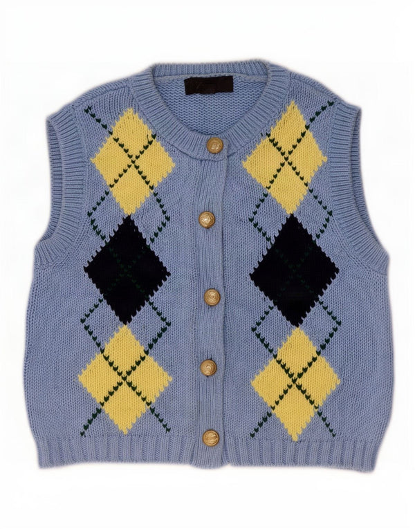 Zara Damen Crop Cardigan Pullover UK 10 Small Blue Argyle/Diamant
