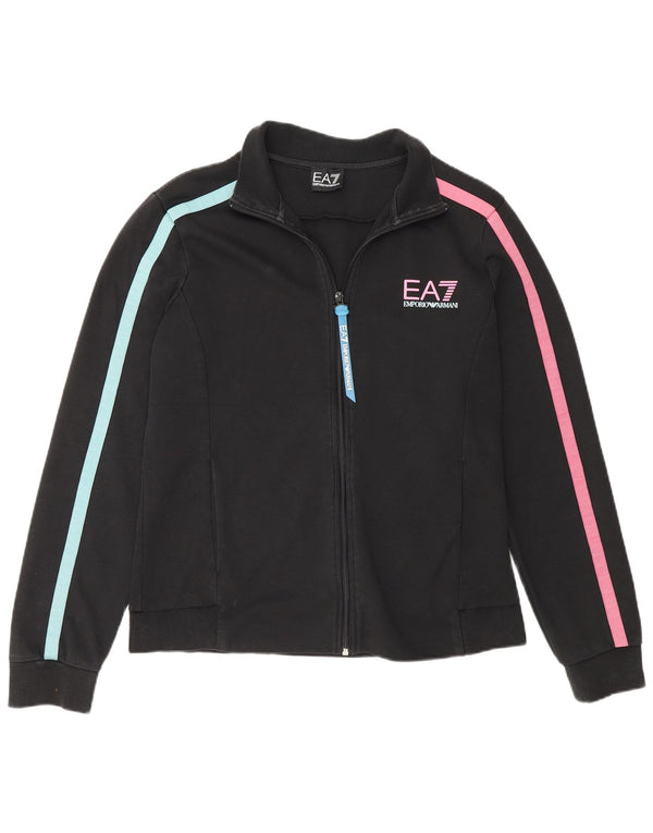 Emporio Armani Damen-Trainingsanzug-Top-Jacke, UK 14, Mittelschwarz, Farbblock