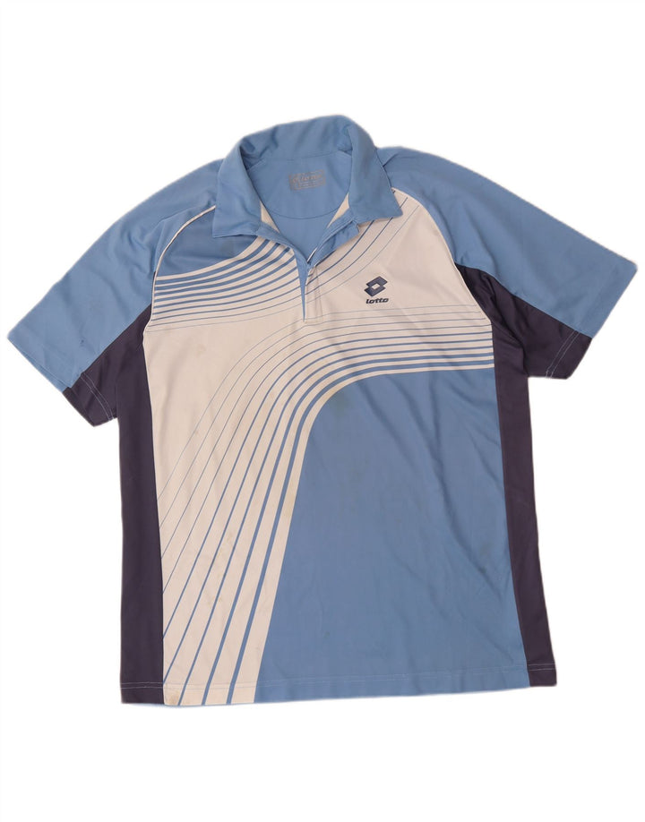 Lotto Herren-Poloshirt mit Reißverschluss, XL, blaues Farbblock-Polyester