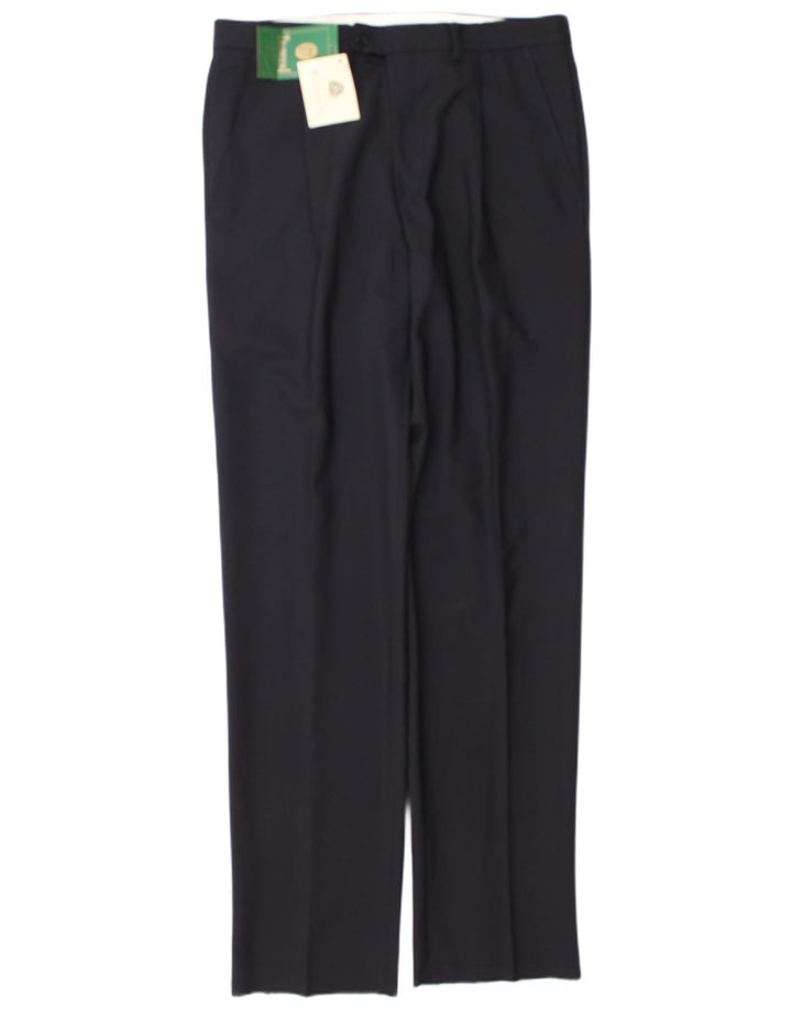 Vintage Herren-Anzughose mit Klammern, Größe 48, mittelgroß, B32, L34, marineblaue Wolle