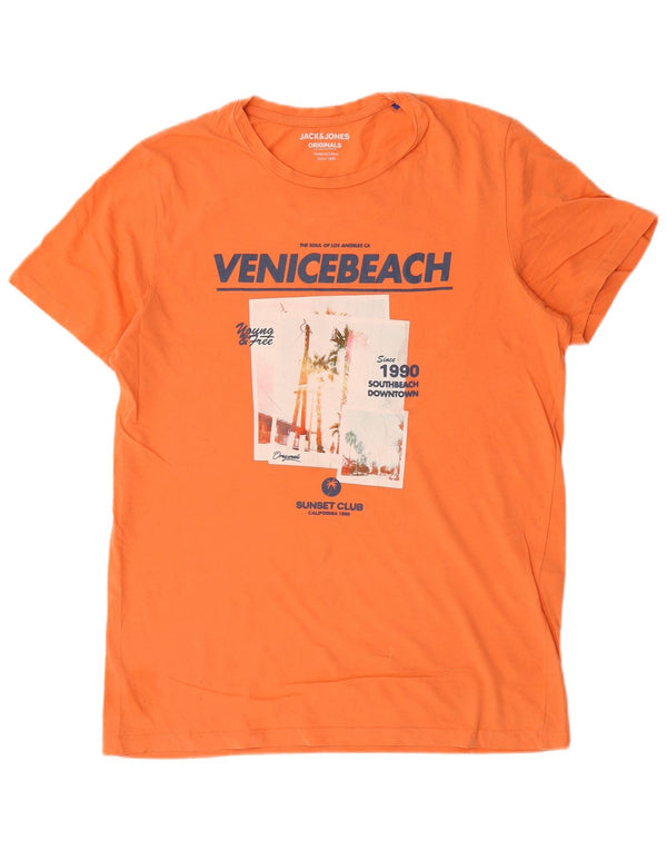 Jack & Jones Herren-T-Shirt mit Grafik, Größe L, Orange, Baumwolle