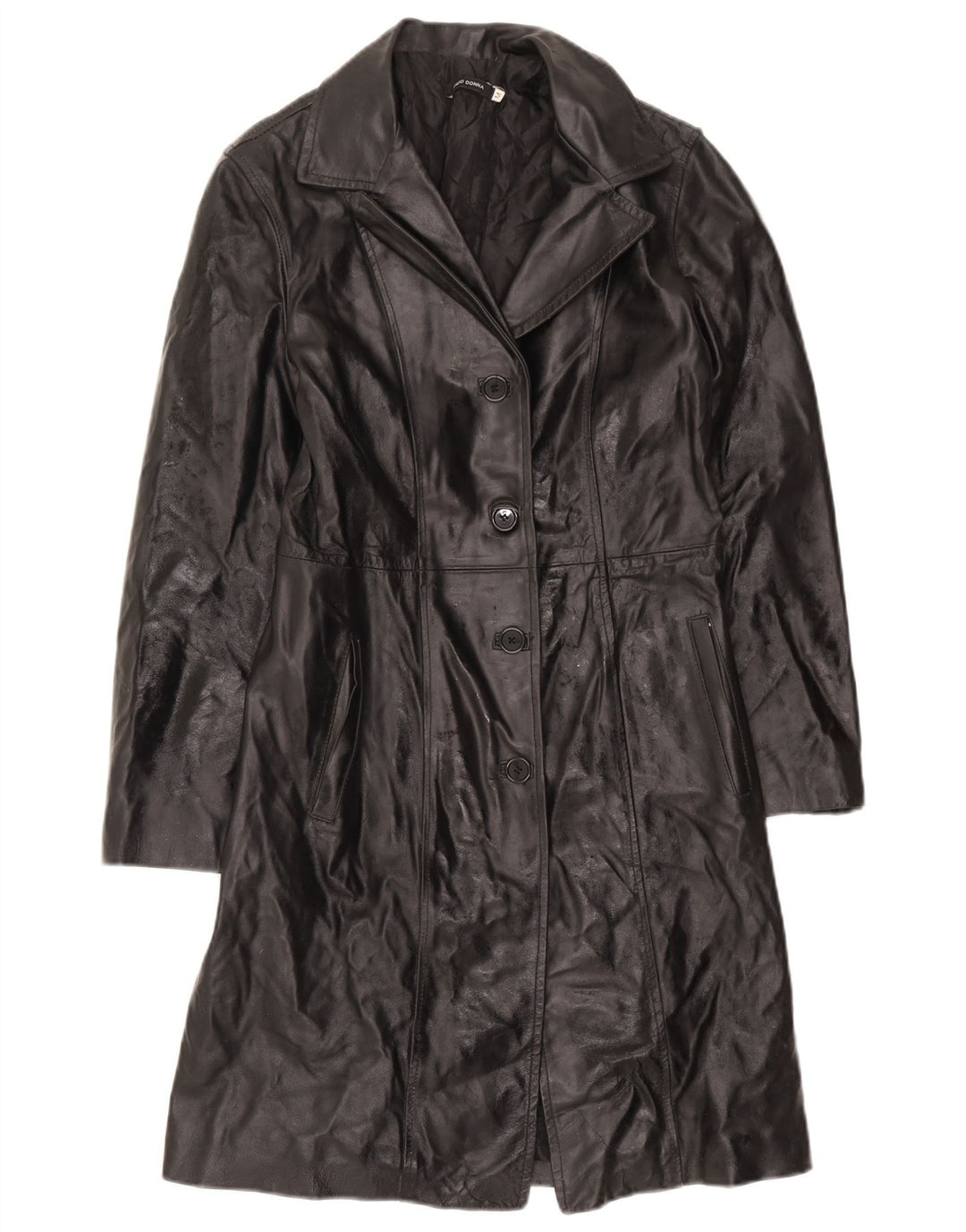 Vintage Damen Ledermantel UK 12 Mittelschwarzes Leder