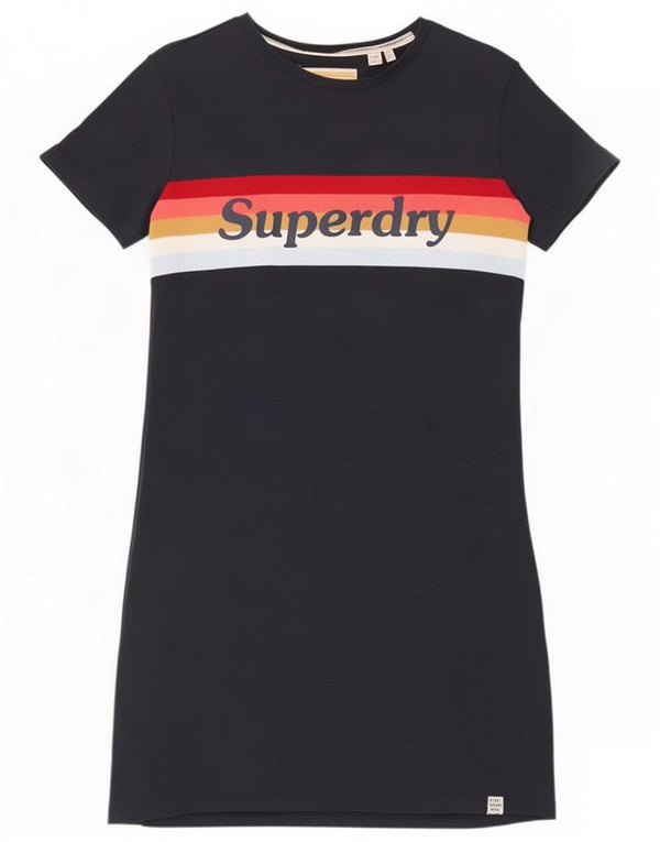 Superdry Damen Grafik-T-Shirt-Kleid UK 10 Small Navy Blue Colourblock