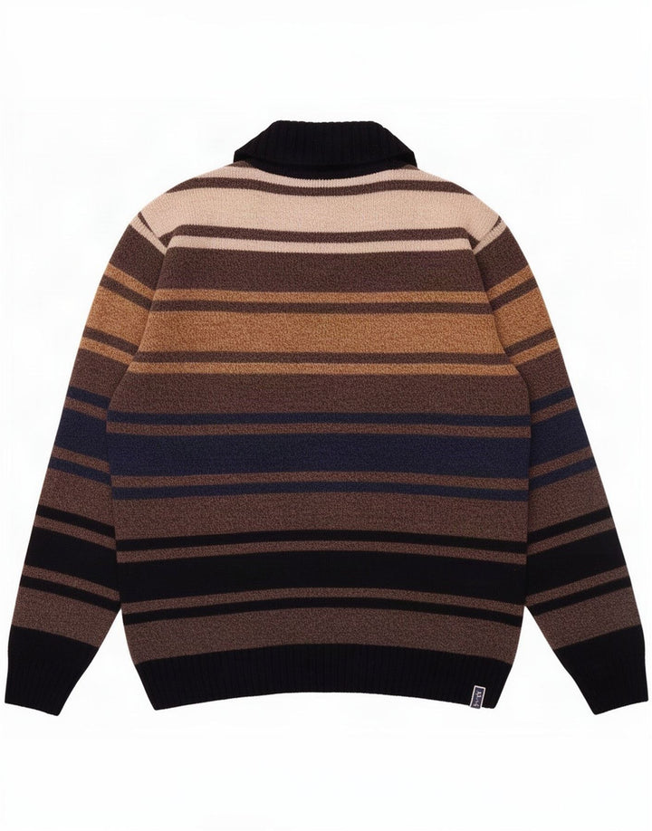 Lacoste Herren-Cardigan mit durchgehendem Reißverschluss, Größe 4, mittelbraun, gestreift, Wolle