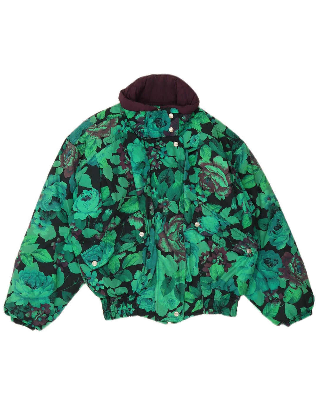 Übergroße Windjacke für Damen von Belfe & UK 12 Mittelgrünes, geblümtes Nylon
