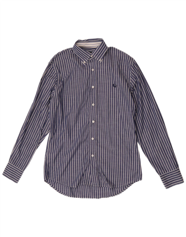 Fred Perry Herren-Slim-Fit-Hemd aus mittelblauer, gestreifter Baumwolle