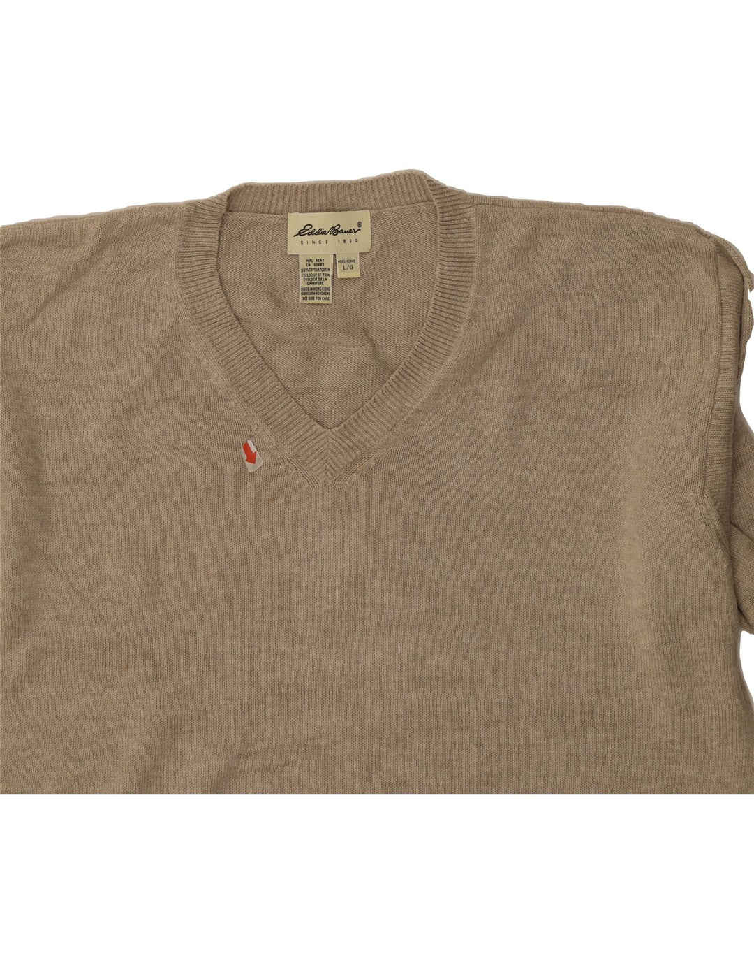 EDDIE BAUER Mens V-Neck Jumper Sweater Large Beige Cotton Vintage Eddie Bauer and Second-Hand Eddie Bauer from Messina Hembry 