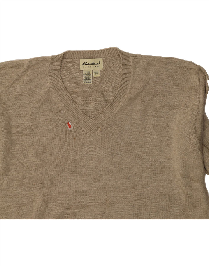 EDDIE BAUER Mens V-Neck Jumper Sweater Large Beige Cotton Vintage Eddie Bauer and Second-Hand Eddie Bauer from Messina Hembry 