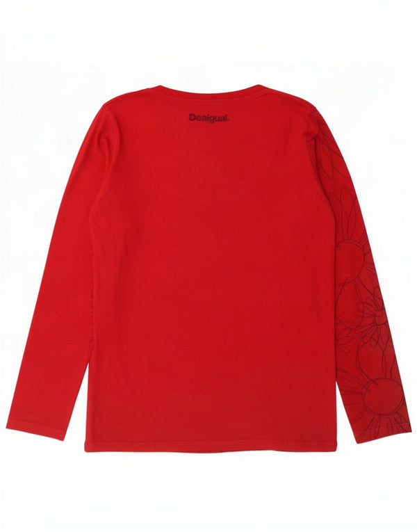 Desigual Womens Graphic Top Langarm UK 14 Große rote Blumen-Baumwolle