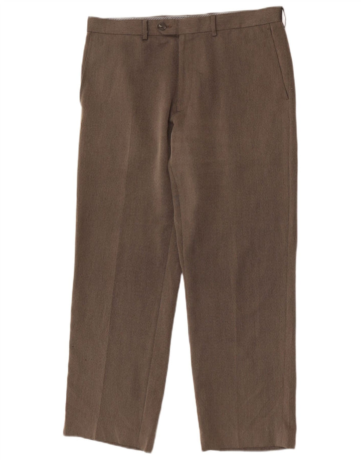 Gerade Herren-Anzughose von Marks & Spencer, W34, L29, braunes Fischgrätenmuster