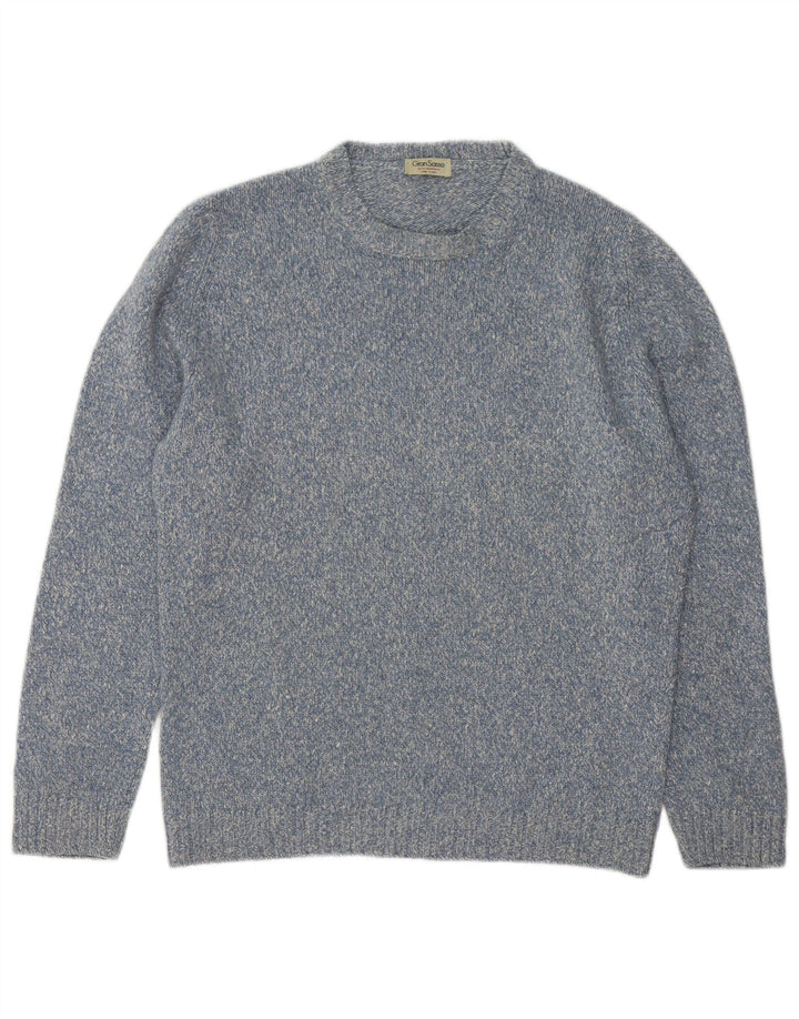 Gran Sasso Herren-Pullover mit Rundhalsausschnitt, Größe 48, mittelblau gefleckter Kaschmir