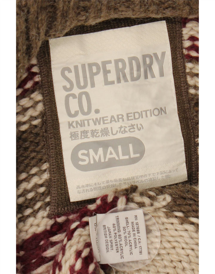 SUPERDRY Damen-Strickjacke mit Kapuze, Gr. 10, klein, braun, geometrisch