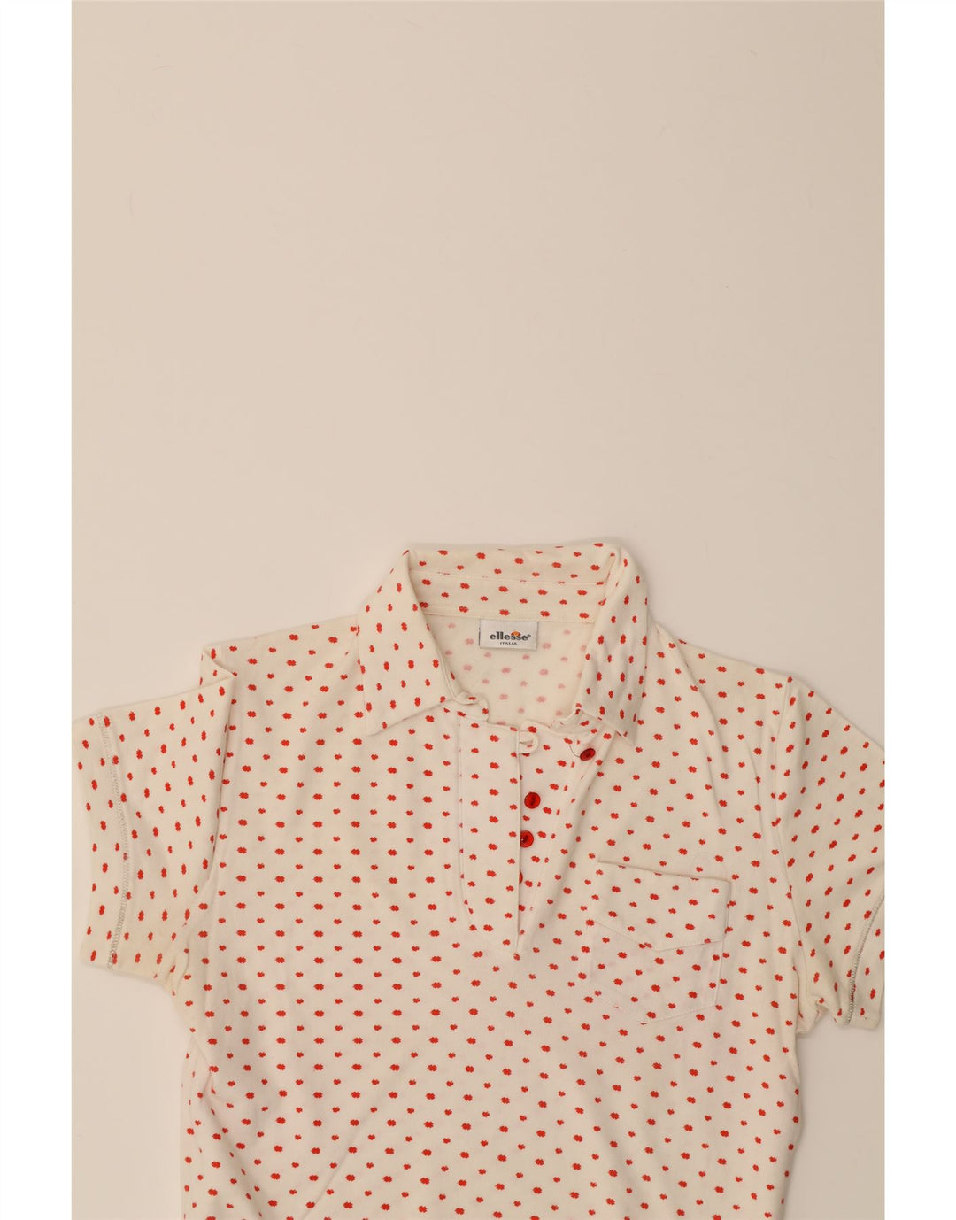 ELLESSE Womens Polo Shirt UK 12 Medium White Floral Vintage Ellesse and Second-Hand Ellesse from Messina Hembry 