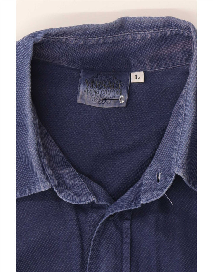 Versace Herren-Hemd, groß, marineblau, Baumwolle