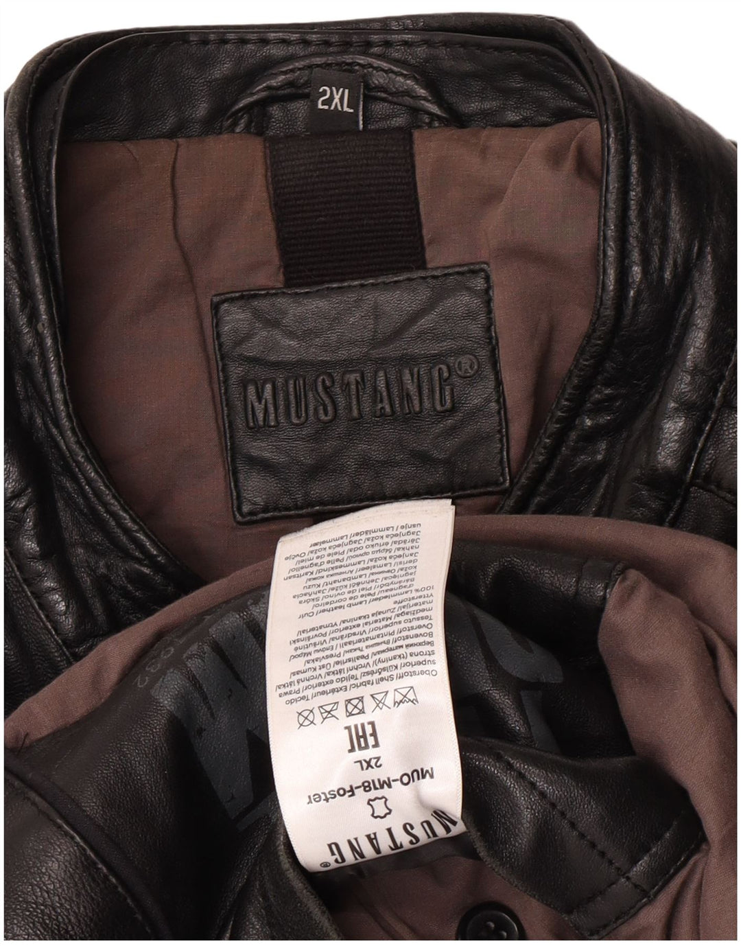 Mustang Herren Leder Racer Jacke UK 44 2XL Schwarzes Leder