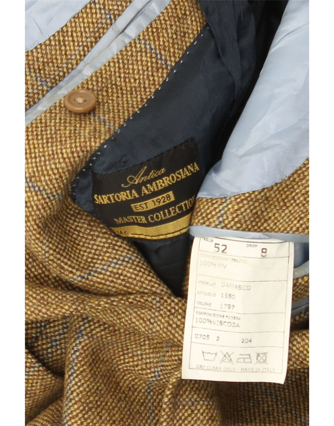 Vintage Herren 3-Knopf-Blazerjacke IT 52 XL Beige karierte Wolle