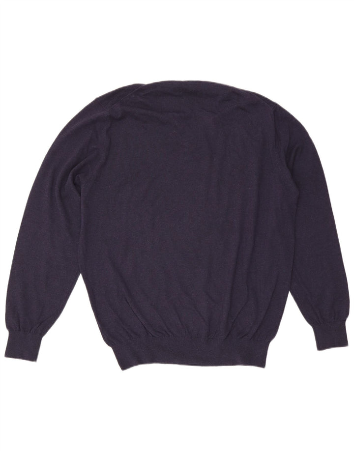 Massimo Dutti Herren-Pullover mit V-Ausschnitt, XL, marineblaue Baumwolle