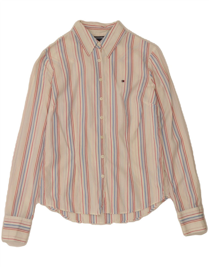 TOMMY HILFIGER Womens Stretch Shirt US 4 Small White Striped Vintage Tommy Hilfiger and Second-Hand Tommy Hilfiger from Messina Hembry 