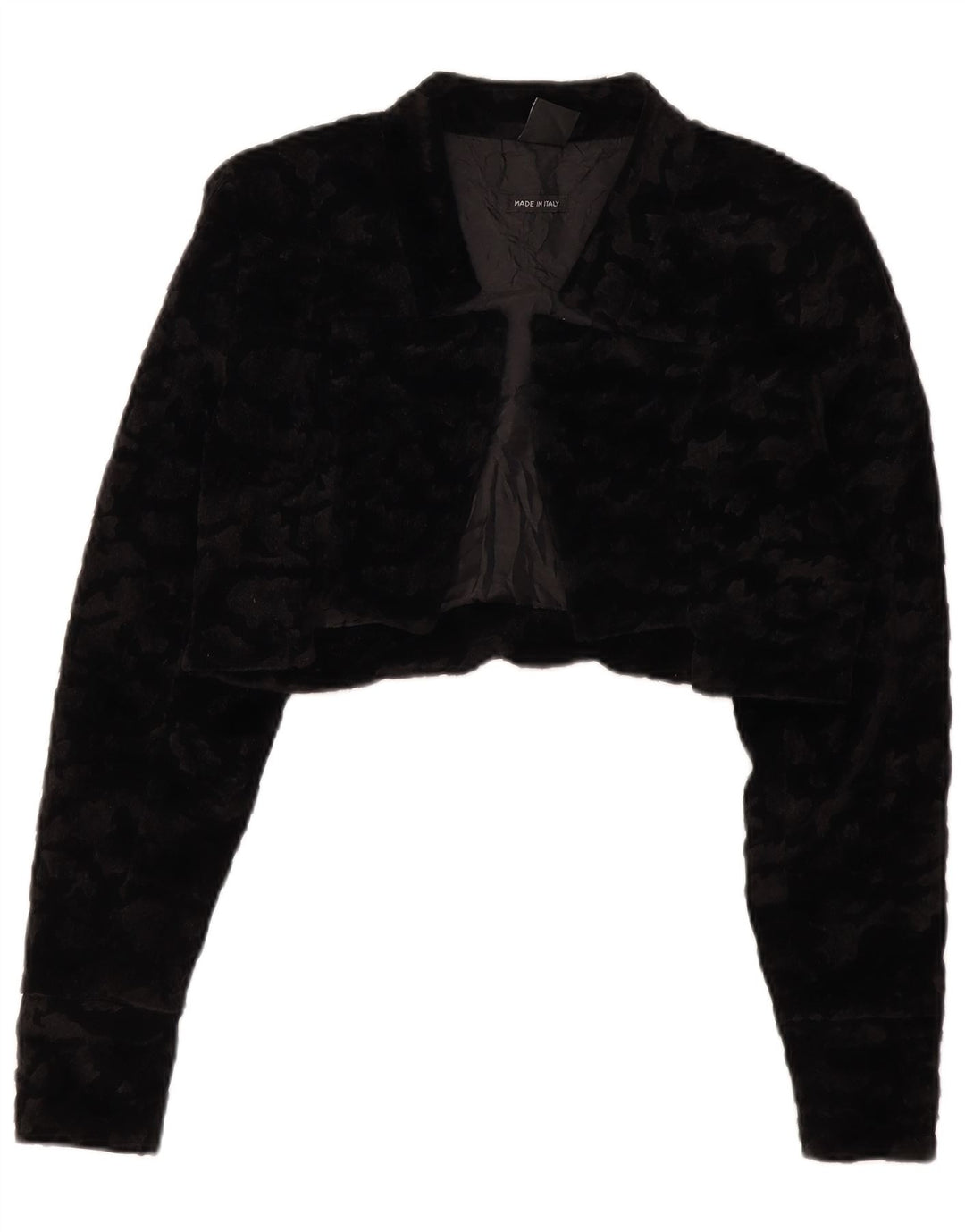 VINTAGE Womens Faux Fur Bolero Jacket UK 14 Large Black Polyester