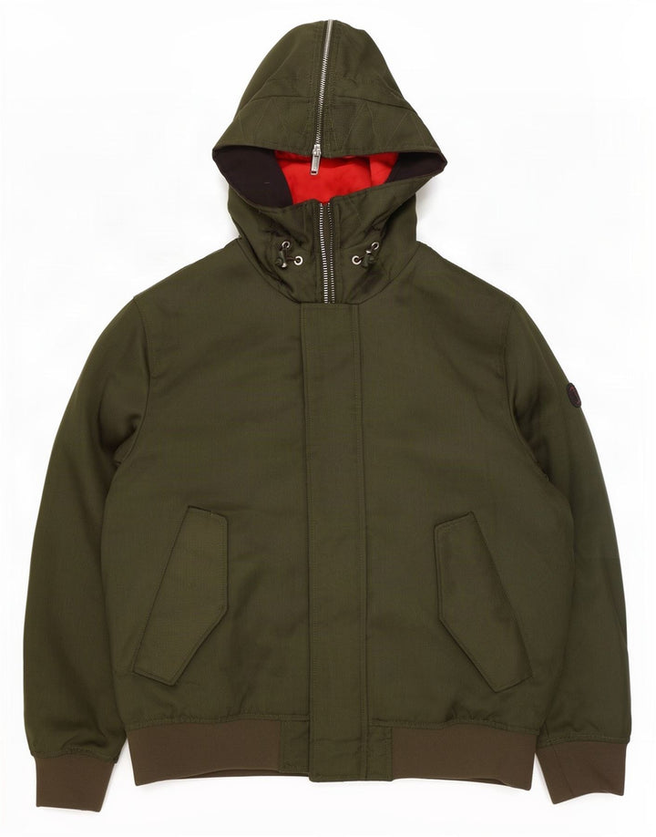 Armani Herren-Bomberjacke mit Kapuze, UK 40, großes Khaki-Polyester