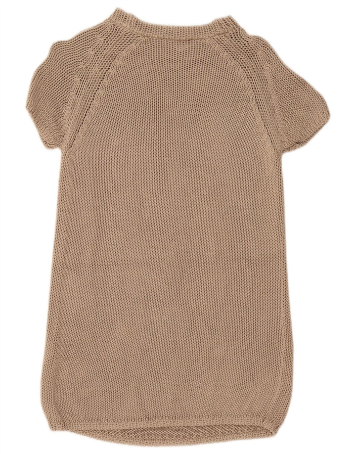 SPORTMAX Damen-Pulloverkleid mit kurzen Ärmeln, UK 12, mittelbeige Baumwolle