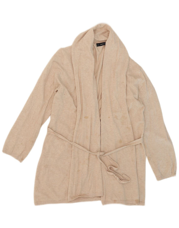 Zara Damen Longline Open Cardigan Pullover UK 18 XL Beige Viskose