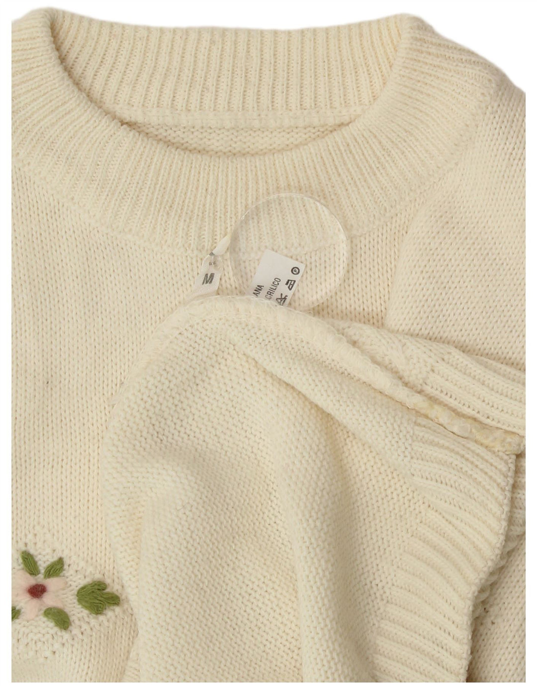 Vintage Damen Rundhalspullover Pullover UK 14 Medium Off White Wool