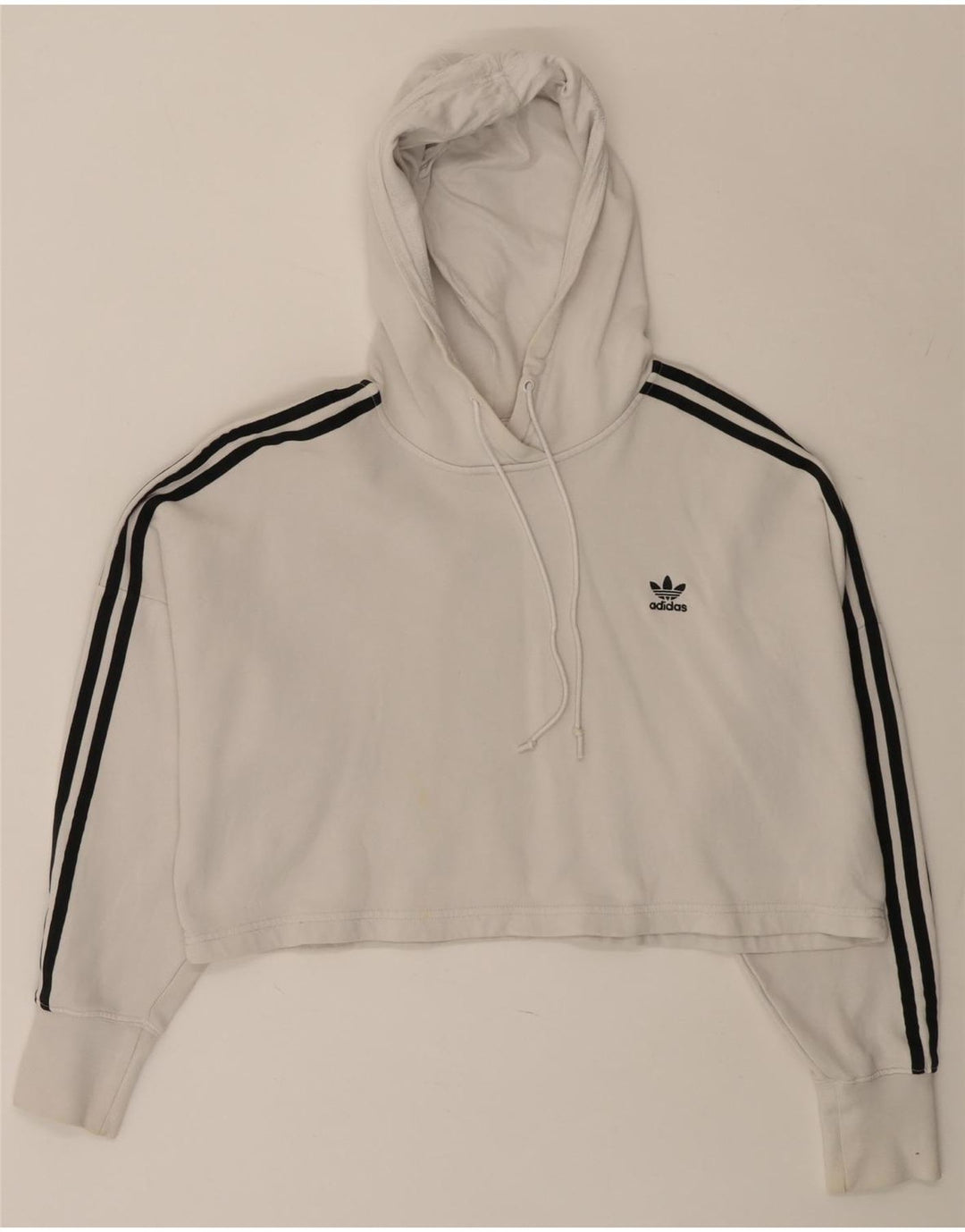 ADIDAS Damen Übergroßer Crop Hoodie Pullover UK 8 Small Weiße Baumwolle