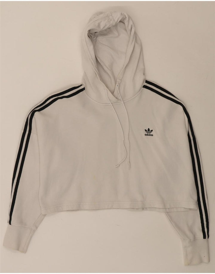 ADIDAS Damen Übergroßer Crop Hoodie Pullover UK 8 Small Weiße Baumwolle