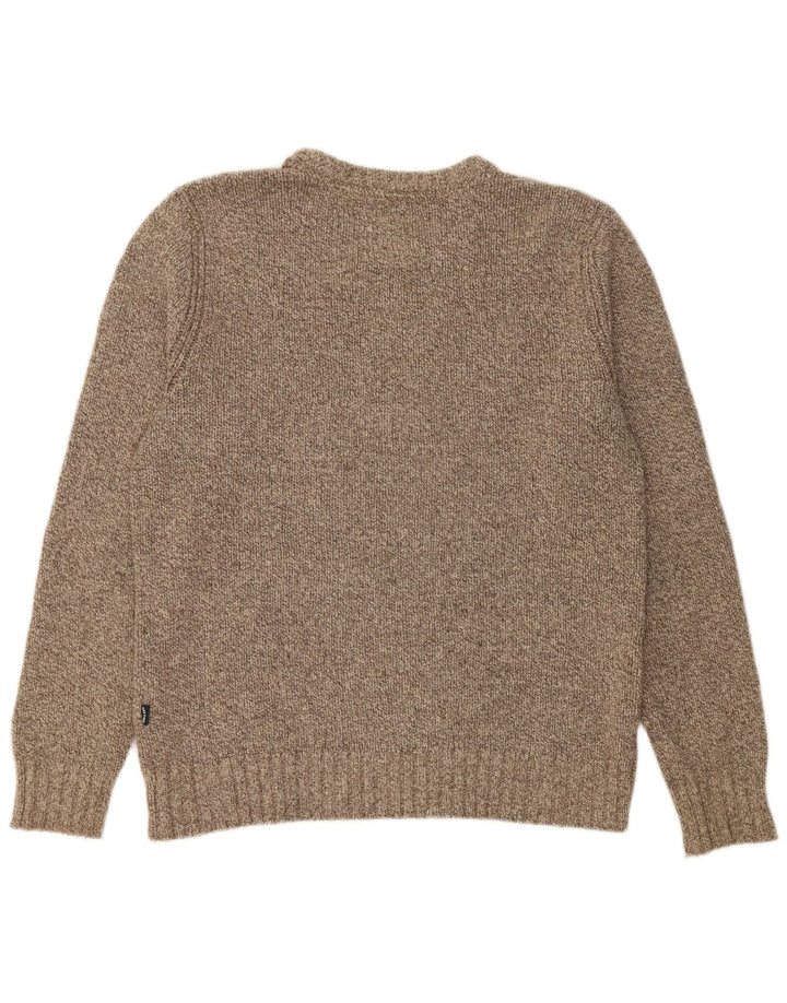Fat Face Herren-Pullover mit Rundhalsausschnitt, mittelgrau gesprenkelte Wolle