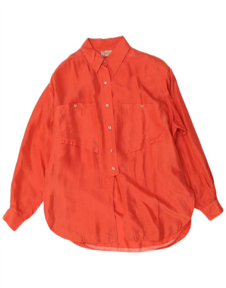 Vintage Damen Hemdbluse UK 14 Medium Orange Seide