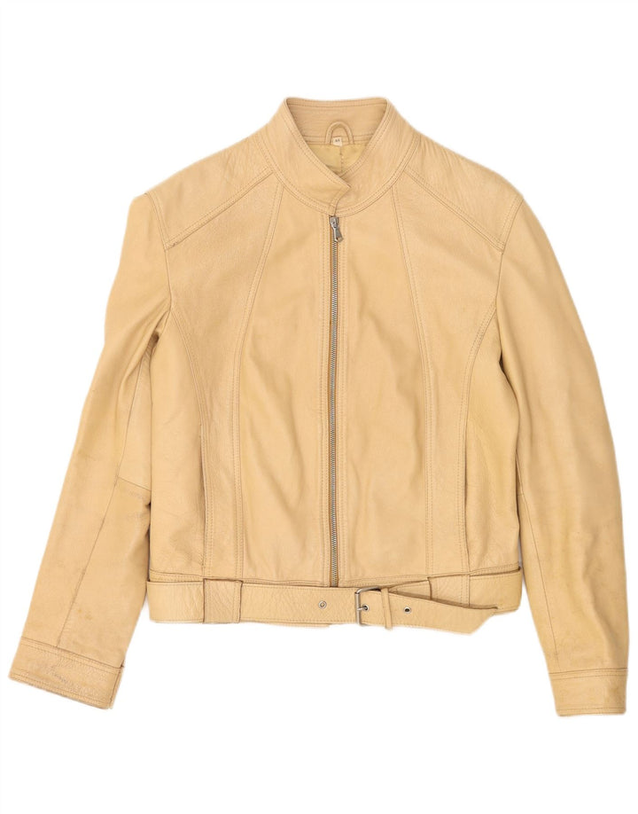 Vintage Damen Crop Lederjacke IT 44 Medium Beige Leder