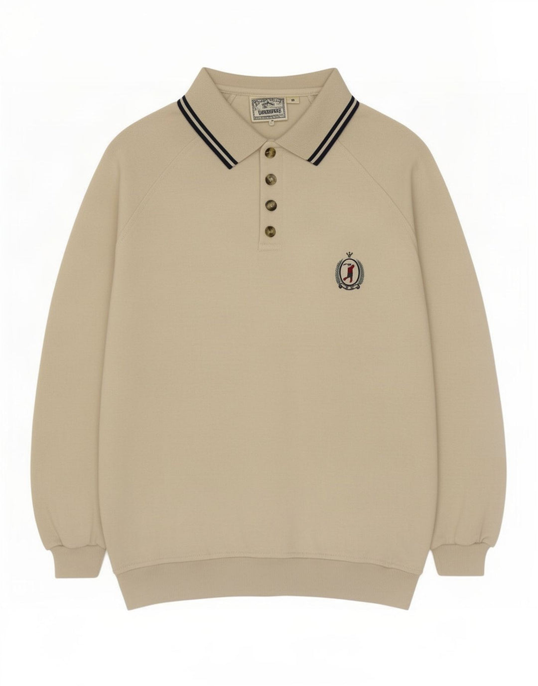 Vintage Herren Polo-Hals-Sweatshirt-Pullover aus mittelbeiger Baumwolle