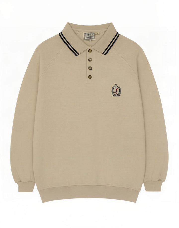Vintage Herren Polo-Hals-Sweatshirt-Pullover aus mittelbeiger Baumwolle
