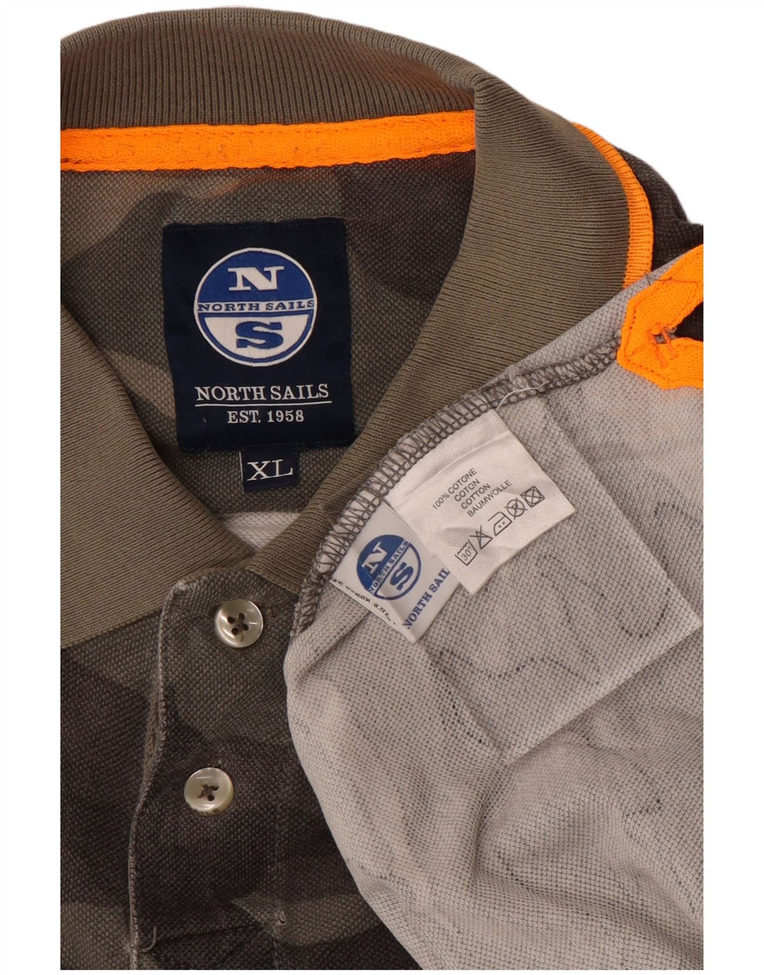 North Sails Herren-Poloshirt XL aus grauer Camouflage-Baumwolle