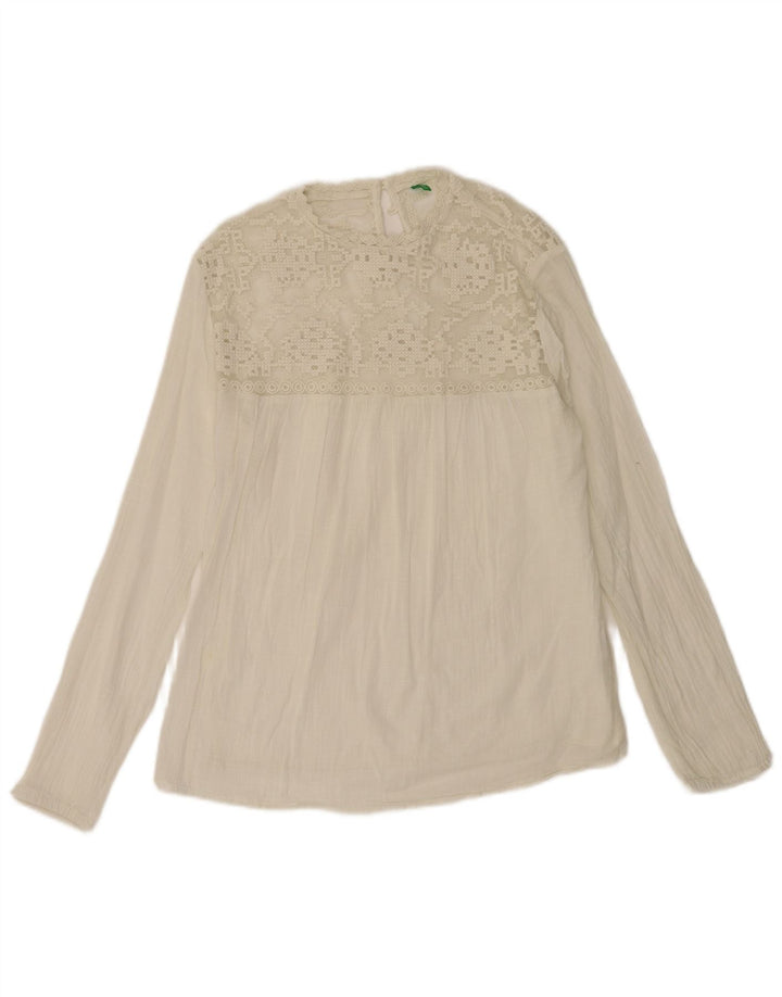 Benetton Damen-Blusenoberteil, langärmelig, übergroß, UK-Größe 10, Größe S, weiße Baumwolle