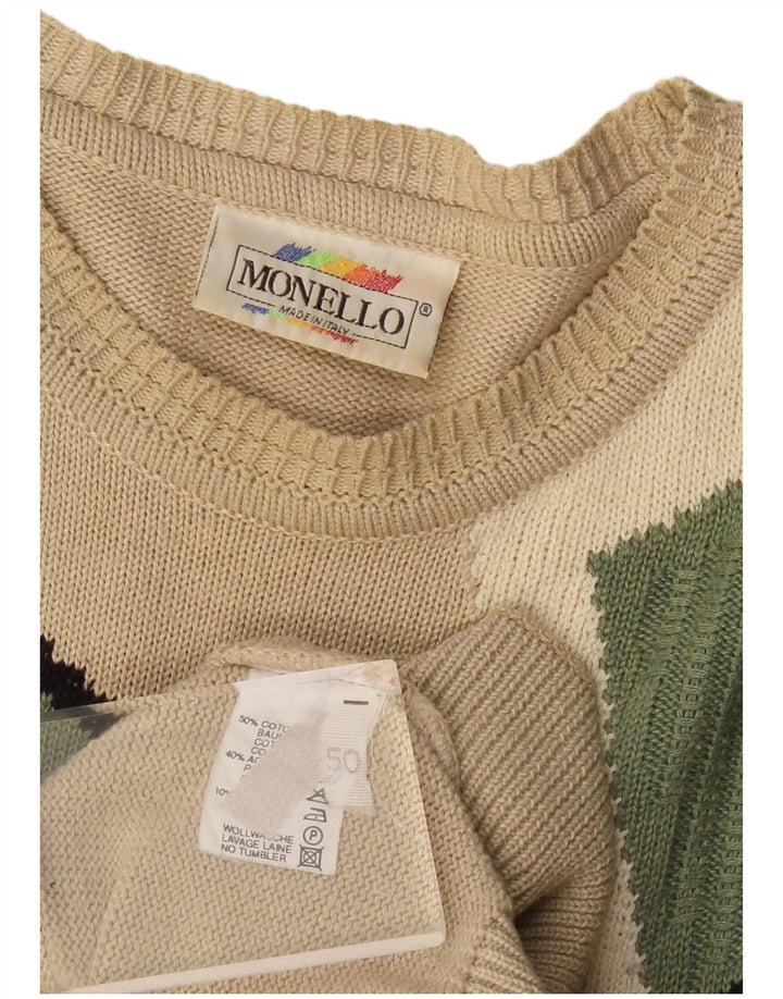 Monello Herren-Pullover mit Rundhalsausschnitt, IT 50, mittelbeige, geometrische Baumwolle