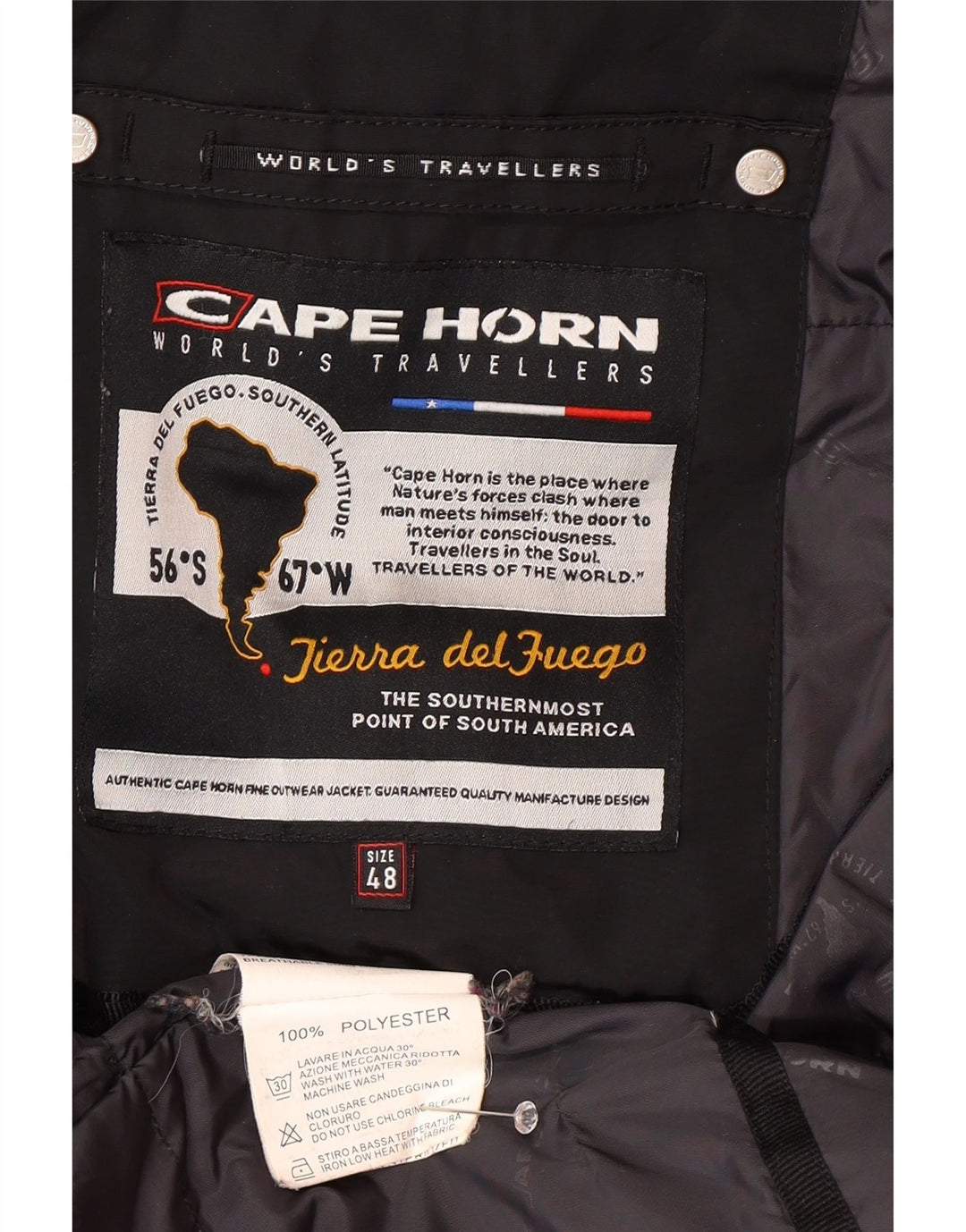 Cape Horn Herren-Windbreaker-Mantel mit Kapuze, Größe 48, mittelschwarzes Polyester