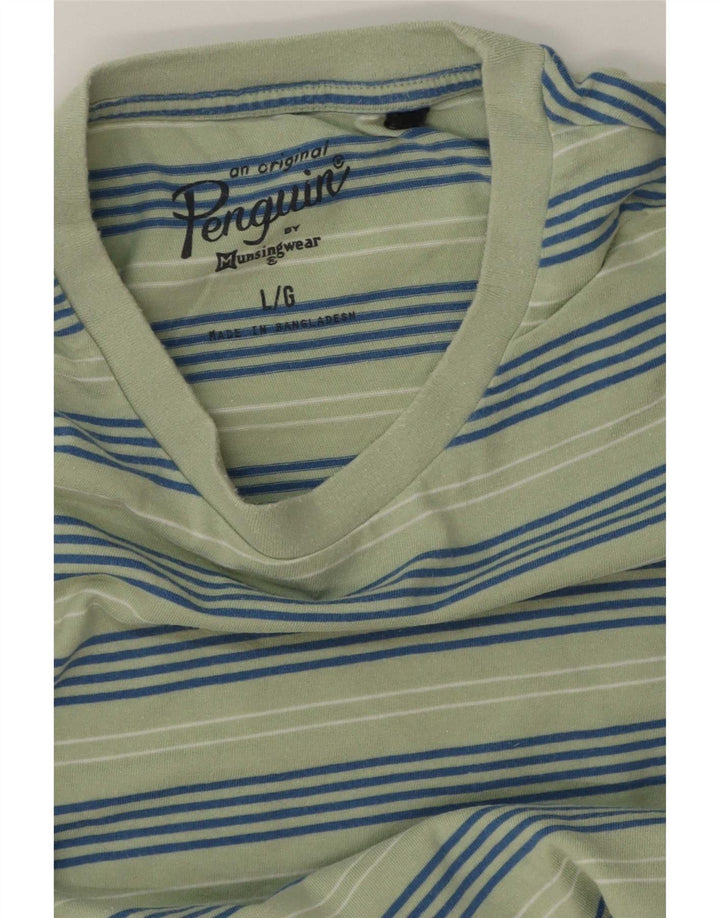 Pinguin-Herren-T-Shirt-Oberteil, groß, grün gestreift
