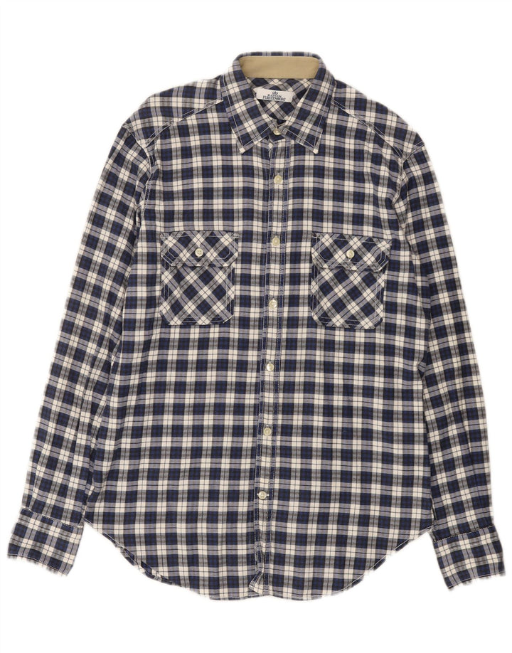 Egon Furstenberg Herren Flanellhemd Größe 40 15 3/4 Mittelblau kariert