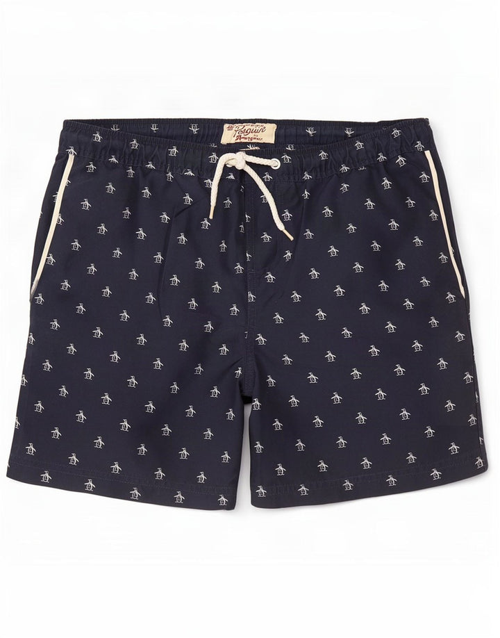 Penguin Badeshorts für Herren mit Grafik, mittelgroß, Marineblau