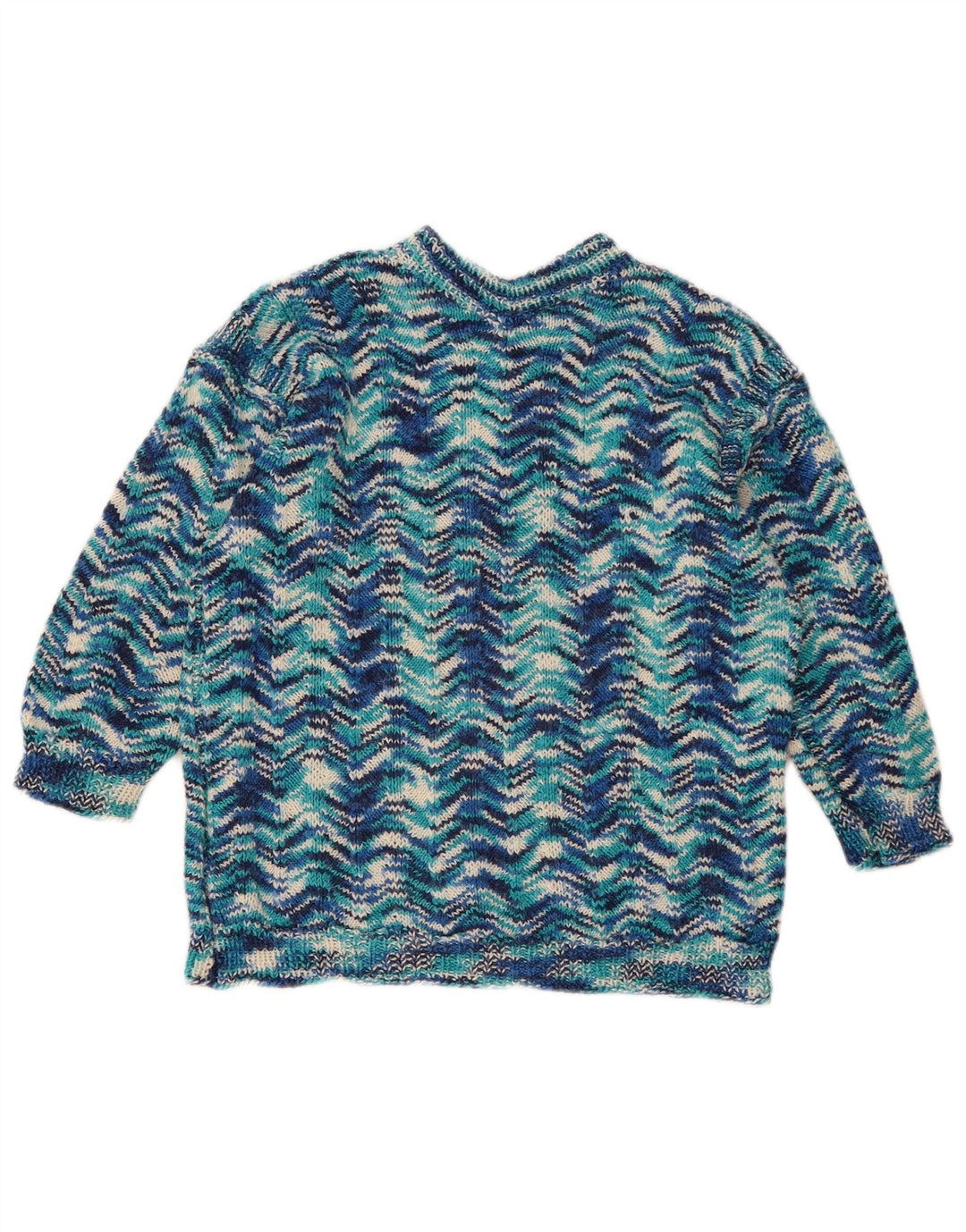 Vintage Damen Rundhalspullover Pullover UK 14 Mittelblau Geometrisch