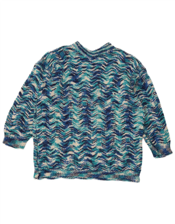 Vintage Damen Rundhalspullover Pullover UK 14 Mittelblau Geometrisch