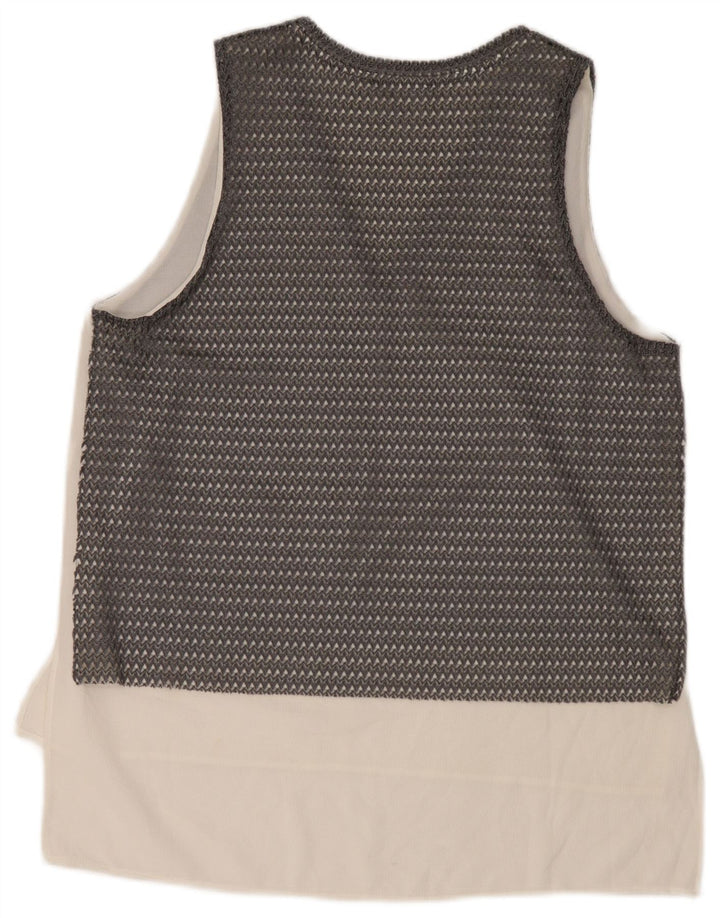 Zara Damen ärmelloses durchsichtiges Top UK 16 Large Grau Farbblock