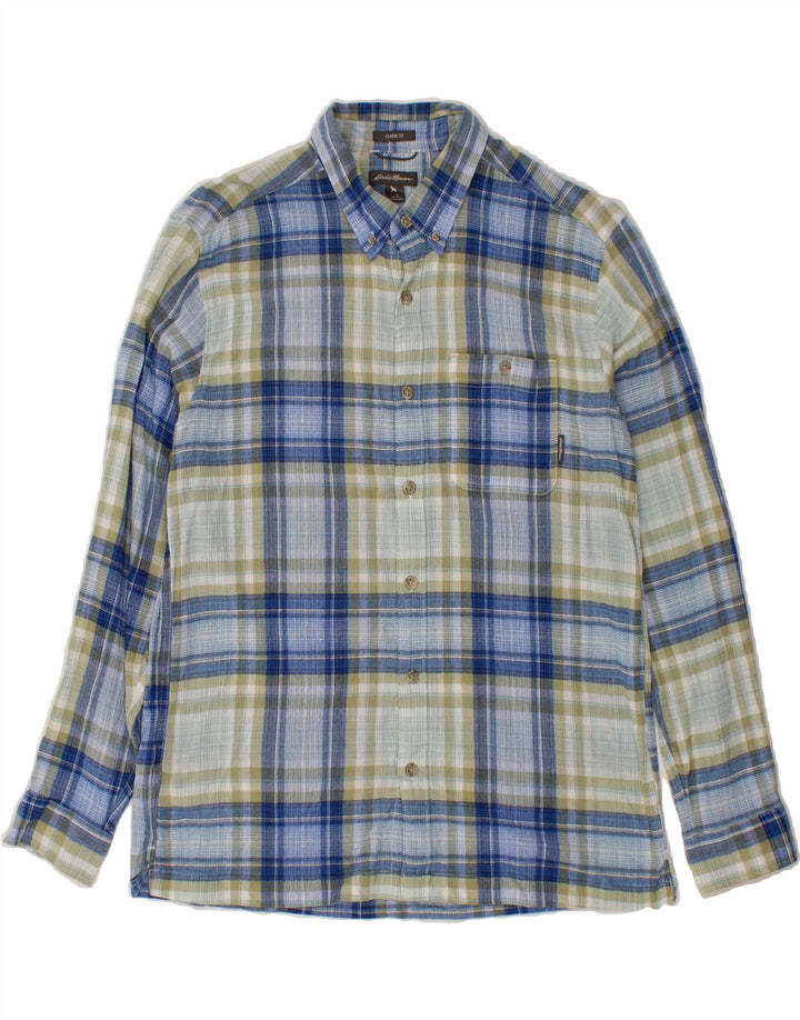 EDDIE BAUER Mens Classic Fit Shirt Large Blue Plaid Cotton Vintage Eddie Bauer and Second-Hand Eddie Bauer from Messina Hembry 