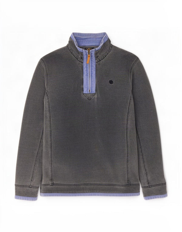 Fat Face Herren-Sweatshirt mit Reißverschluss am Hals, groß, aus grauer Baumwolle