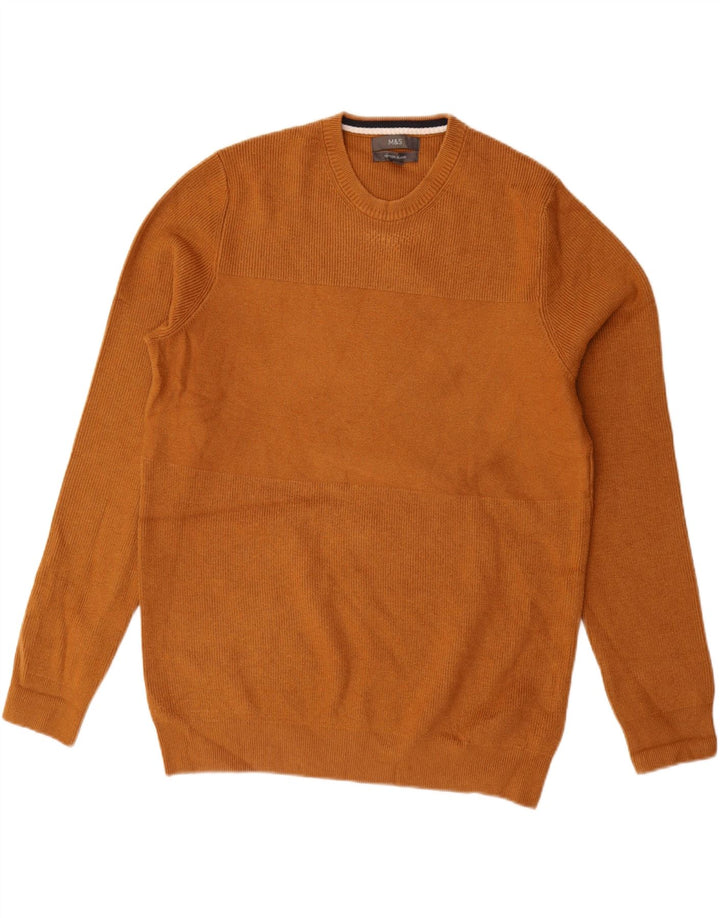 MARKS & SPENCER Herren-Pullover mit Rundhalsausschnitt, groß, braun, Polyester