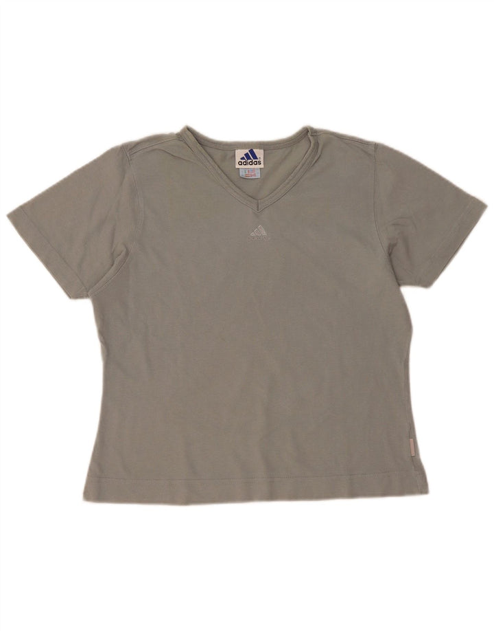 Adidas Damen T-Shirt Top UK 12 Mittelgraue Baumwolle