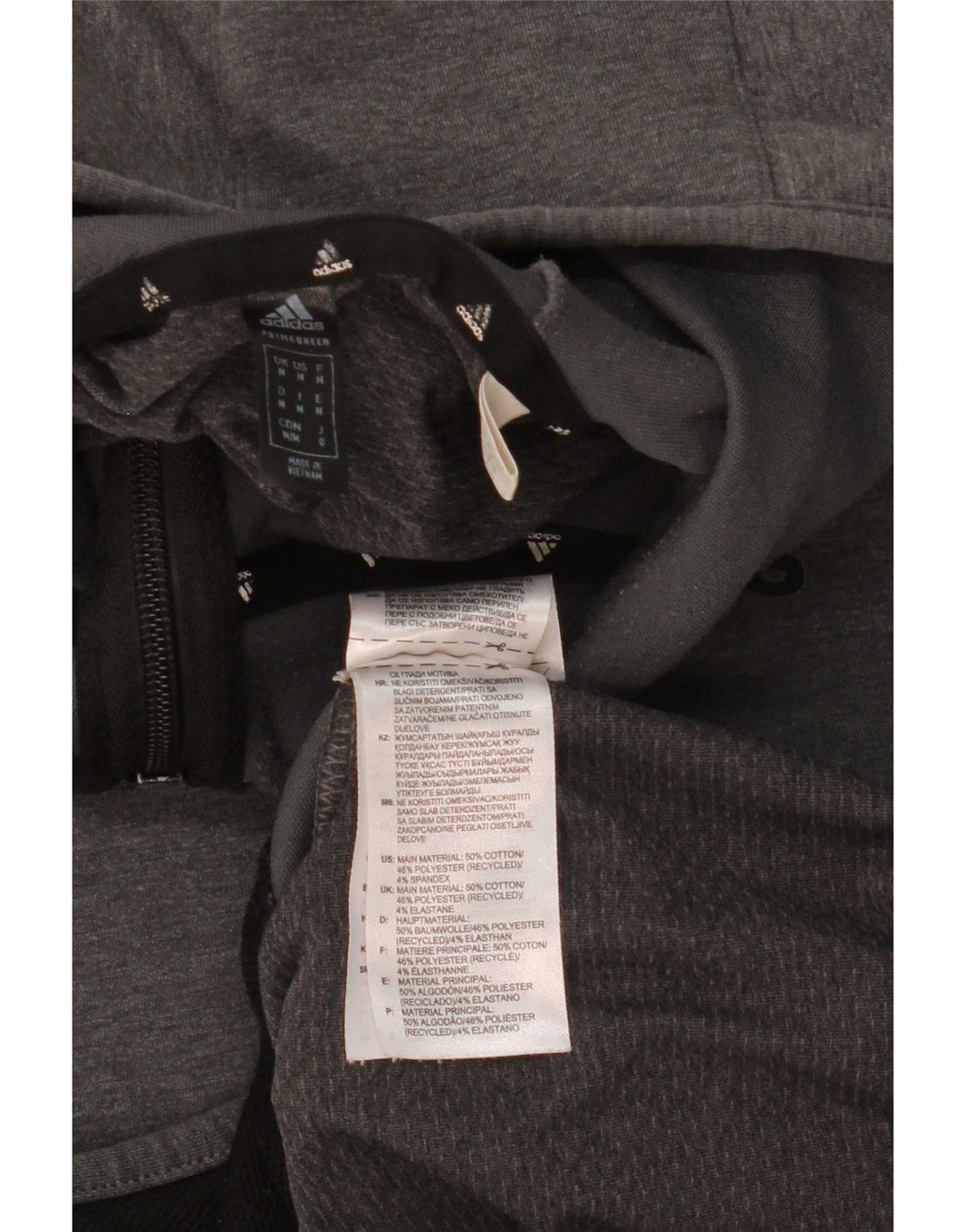 Adidas Herren-Kapuzenpullover mit Reißverschluss, mittelgraue Baumwolle